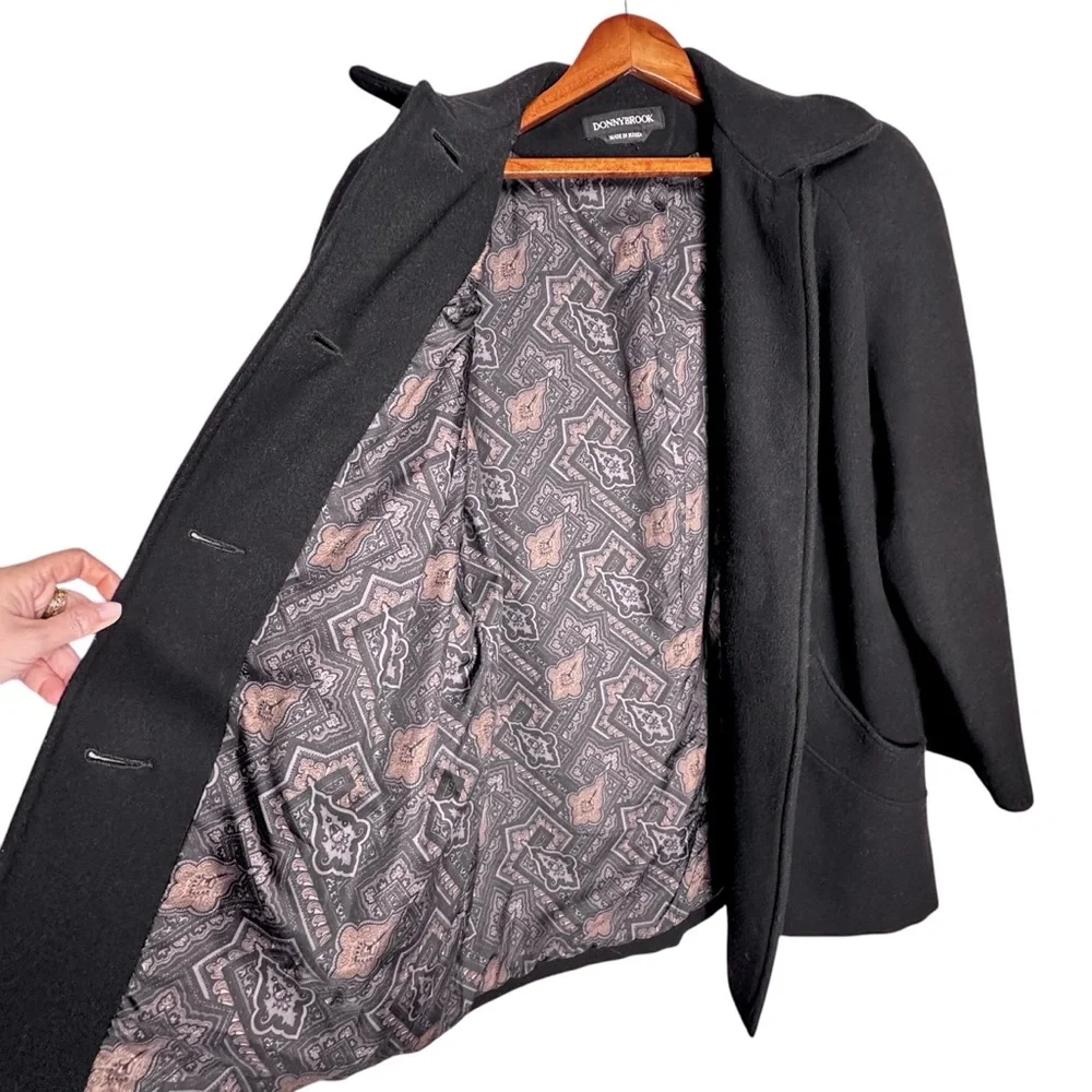 VINTAGE 100% Wool Mid-Length Coat Black Women's Sz XL Donny Brook Made In Russia